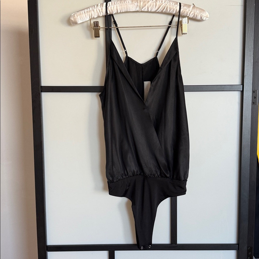 Michelle Mason 100% Silk Black Draped Wrap Bodysuit Cami Top | Size 0